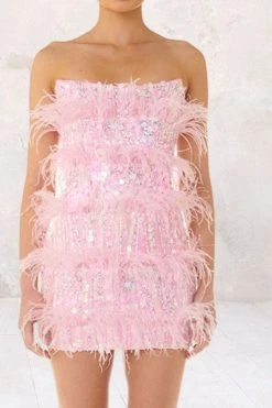 Feather Patchwork Luxe Sequined Mini Dress -Clothing-PrettyTina C23051174 PI 7