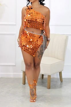 Sequined Sparkly High Split Dress Suit