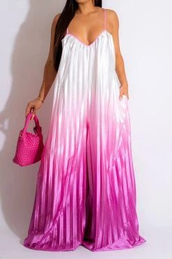 Gradient Striking Wide Leg Pleated Jumpsuit -Clothing-PrettyTina C23051268 RR 1