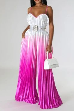 Gradient Striking Wide Leg Pleated Jumpsuit -Clothing-PrettyTina C23051268 RR 2