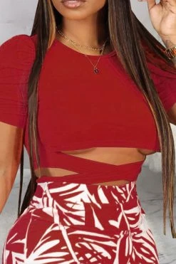 Leaf Print Stunning Strappy Pant Suit -Clothing-PrettyTina C23051276 RE 2