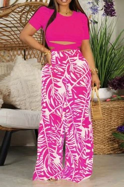 Leaf Print Stunning Strappy Pant Suit -Clothing-PrettyTina C23051276 RR 1