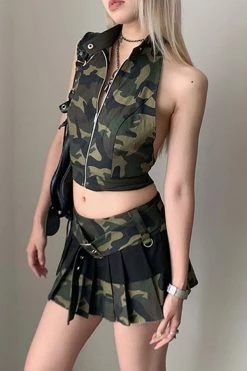 Camouflage Urban Patch Pocket Irregular Dress Suit -Clothing-PrettyTina C23052271 CF 3