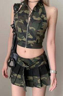 Camouflage Urban Patch Pocket Irregular Dress Suit -Clothing-PrettyTina C23052271 CF 5