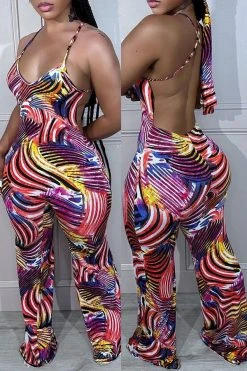 Abstract Print Undeniable Cross Back Jumpsuit -Clothing-PrettyTina C23053120 PU 2