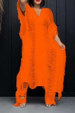 Patchwork Ripped Tassel Whimsical Pant Suit -Clothing-PrettyTina C23053181 OR 1