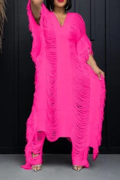 Patchwork Ripped Tassel Whimsical Pant Suit -Clothing-PrettyTina C23053181 RR 1