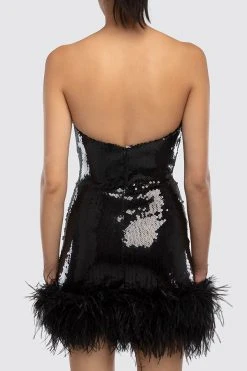 Sequined Glamorous Feather Hem Mini Dress -Clothing-PrettyTina C23060236 BK 3