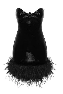 Sequined Glamorous Feather Hem Mini Dress -Clothing-PrettyTina C23060236 BK 4
