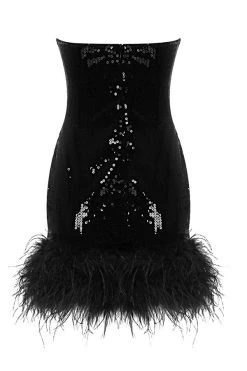 Sequined Glamorous Feather Hem Mini Dress -Clothing-PrettyTina C23060236 BK 5
