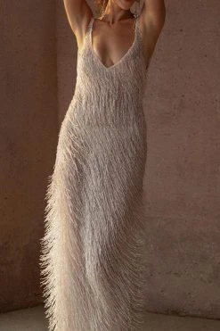 Solid Color Tassel Striking Backless Maxi Dress -Clothing-PrettyTina C23060255 WH 5