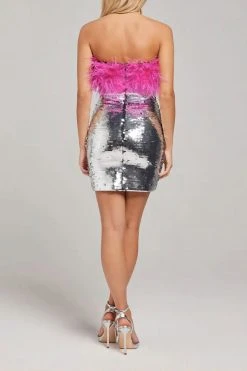 Feather Patchwork Sparkly Sequined Mini Dress -Clothing-PrettyTina C23060269 SI 5