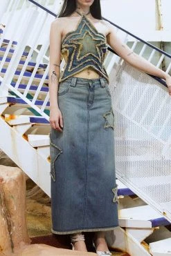 Gradient Whimsical Star Shape Denim Camisole -Clothing-PrettyTina C23060509 BL 3