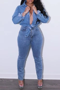 Solid Color Rhinestone Glistening Denim Shirt 5 Solid Color Rhinestone Glistening Denim Shirt -Clothing-PrettyTina C23060512 BL 3