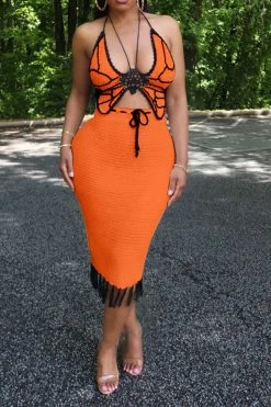 Crochet Butterfly Patchwork Pretty Tassel Dress Suit -Clothing-PrettyTina C23060996 OR 3