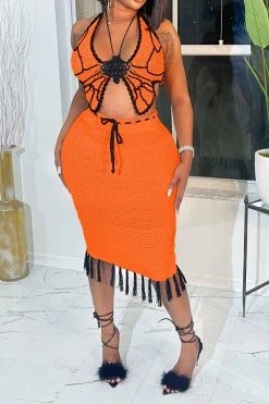 Crochet Butterfly Patchwork Pretty Tassel Dress Suit -Clothing-PrettyTina C23060996 OR 4