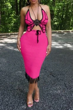 Crochet Butterfly Patchwork Pretty Tassel Dress Suit -Clothing-PrettyTina C23060996 RR 2