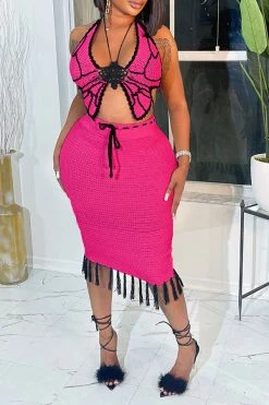 Crochet Butterfly Patchwork Pretty Tassel Dress Suit -Clothing-PrettyTina C23060996 RR 3