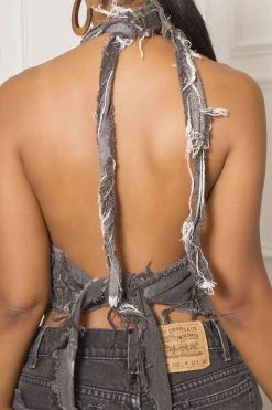 Patchwork Hot Lace-Up Backless Denim Camisole -Clothing-PrettyTina C23062529 BK 3