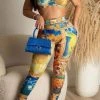 Abstract Art Print Party Bodycon Pant Suit