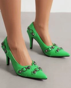 Rivet Design Punk Pointed Toe Heels -Clothing-PrettyTina C23062844 GR 1