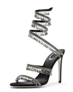 Patchwork Bohemia Rhinestone Tassel Ankle Warp Strap Sandals -Clothing-PrettyTina C23062847 BK 1