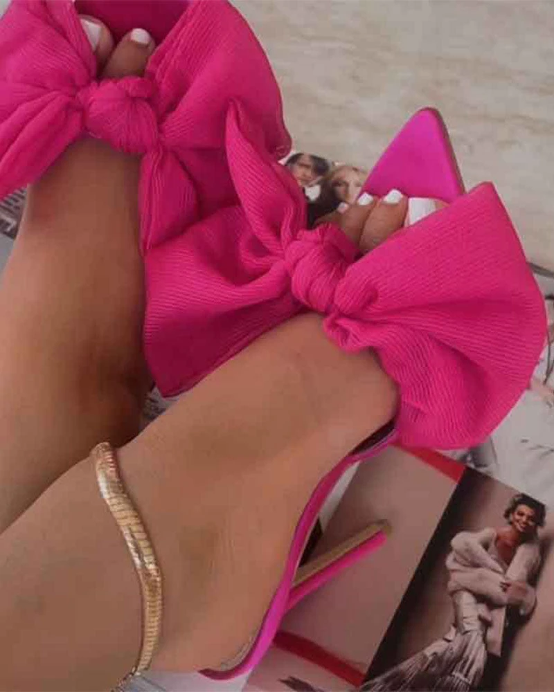 Big Bowknot Sweet Pointed Toe Sandals 1 Big Bowknot Sweet Pointed Toe Sandals