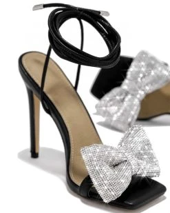Rhinestone Bow Stunning Square Toe Sandals -Clothing-PrettyTina C23062858 BK 1