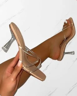 Clear Cross Strap Modern Square Toe Sandals -Clothing-PrettyTina C23062866 AP 1