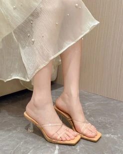 Clear Cross Strap Modern Square Toe Sandals -Clothing-PrettyTina C23062866 AP 7