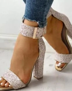 Sequined One Strap Shimmery Buckled Sandals -Clothing-PrettyTina C23062867 GO 2