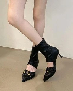 Metal Decor Cool Pointed Toe Sandals -Clothing-PrettyTina C23062874 BK 1