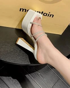 Rhinestone Multi-Strap Hyperbolic Square Toe Sandals 11 Rhinestone Multi-Strap Hyperbolic Square Toe Sandals -Clothing-PrettyTina C23062875 WH 3