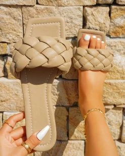 Solid Color Braided Urban Flat Slippers -Clothing-PrettyTina C23062885 AP 1