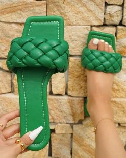 Solid Color Braided Urban Flat Slippers -Clothing-PrettyTina C23062885 GR 1