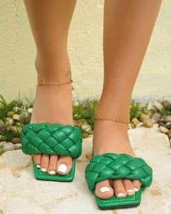 Solid Color Braided Urban Flat Slippers -Clothing-PrettyTina C23062885 GR 4