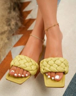 Solid Color Braided Urban Flat Slippers -Clothing-PrettyTina C23062885 YE 4
