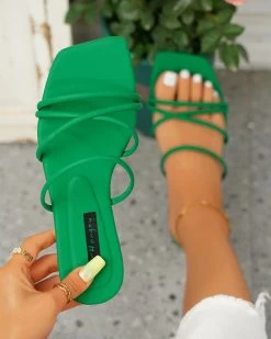 Multi-Strap Laid Back Flat Slippers -Clothing-PrettyTina C23062887 AG 1