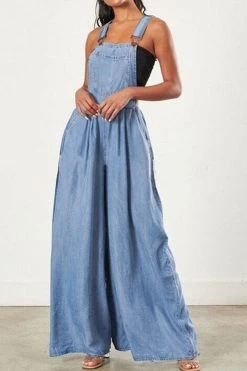 Solid Color Suspenders Relaxed Wide Leg Jumpsuit -Clothing-PrettyTina C23070675 BL 3