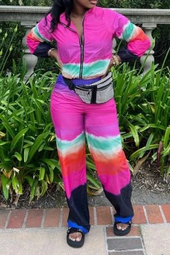 Tie Dye Sporty Zipper Pant Suit