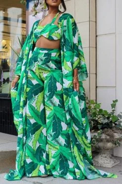 Leaf Print Undeniable Flowy Pant Suit (Three Pieces)