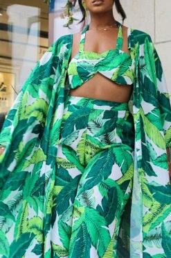 Leaf Print Undeniable Flowy Pant Suit (Three Pieces) -Clothing-PrettyTina C23070692 R1 3