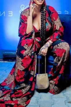 Leaf Print Undeniable Flowy Pant Suit (Three Pieces) -Clothing-PrettyTina C23070692 R5 1