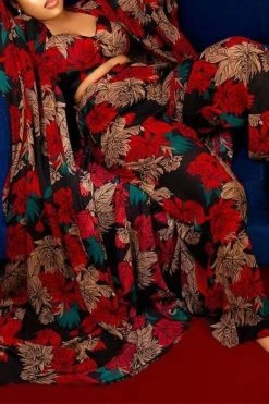 Leaf Print Undeniable Flowy Pant Suit (Three Pieces) -Clothing-PrettyTina C23070692 R5 2