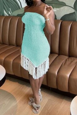 Color Block Flattering Tassel Irregular Mini Dress