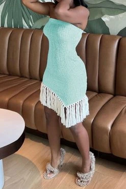 Color Block Flattering Tassel Irregular Mini Dress -Clothing-PrettyTina C23071448 BL 3