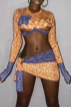 Patchwork Hot Cutout Lace-Up Dress Suit -Clothing-PrettyTina C23071471 OR 4