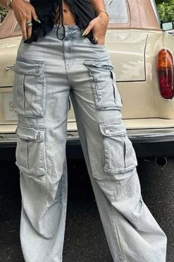 Gradient Sporty Multi Pocket Jeans -Clothing-PrettyTina C23071706 BL 3