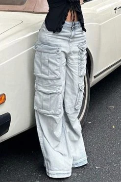 Gradient Sporty Multi Pocket Jeans -Clothing-PrettyTina C23071706 BL 4