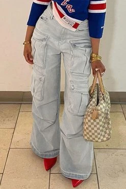 Gradient Sporty Multi Pocket Jeans -Clothing-PrettyTina C23071706 BL 5